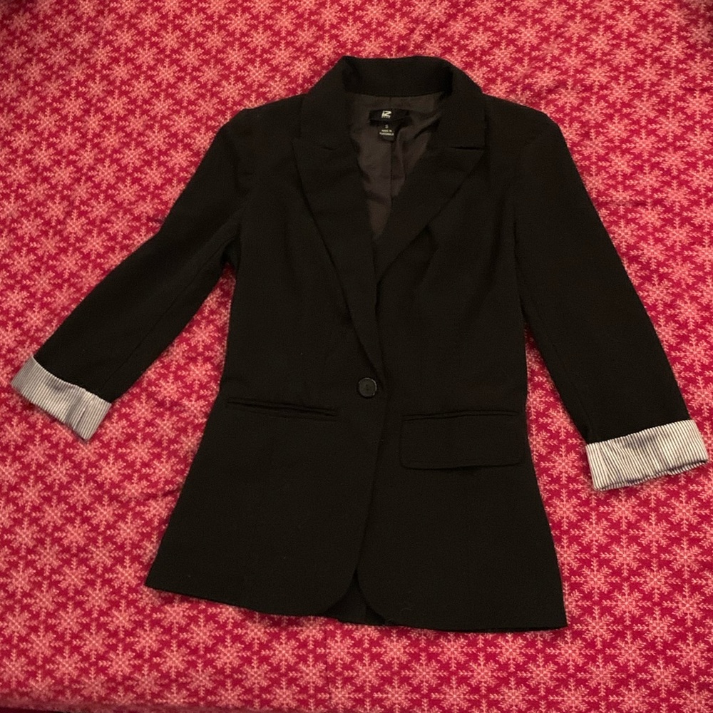 Black Blazer with a Patterned Cuffs